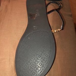 Tory Burch Shoes - Tory Burch Black Sandals with gold emblem! Size 10 Tory Burch Shoes - Tory Burch Black Sandals with gold emblem! Size 10